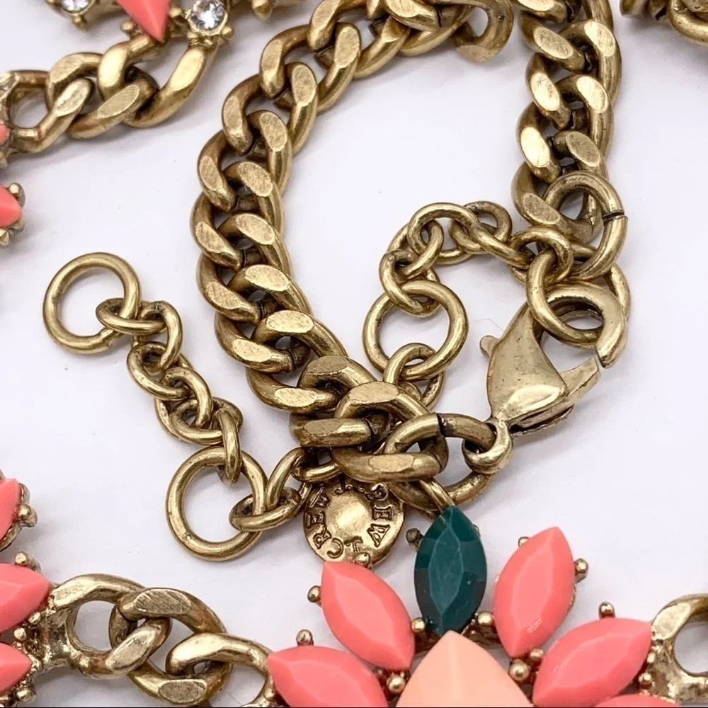 J. Crew Green and Peach Jeweled Necklace